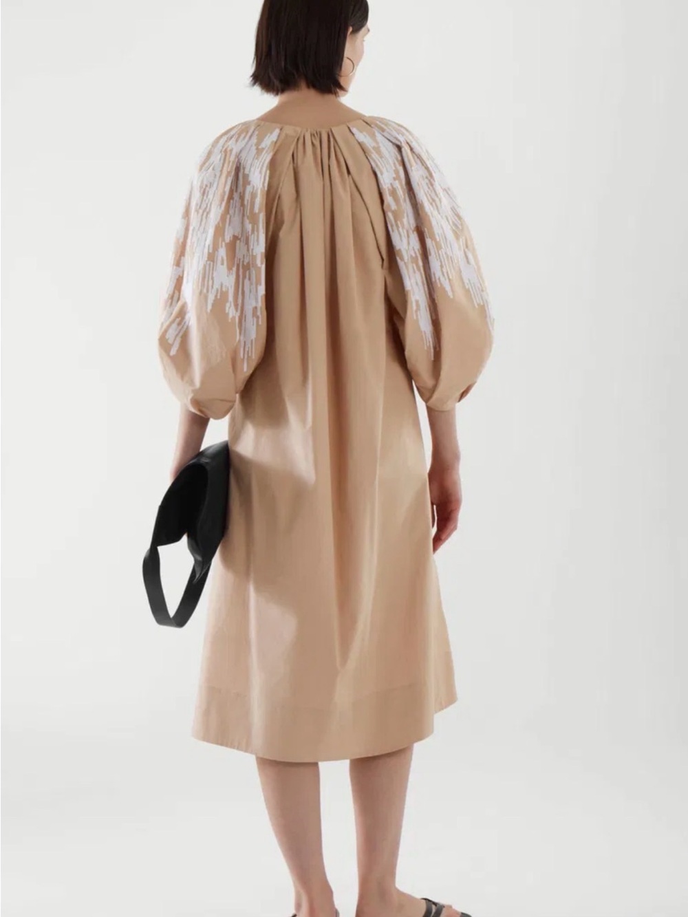 COS embroidered puff Sleeve Midi Dress - Picture 4 of 10